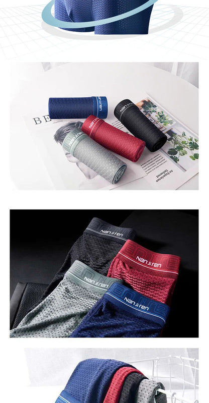 BOC-WEAR Men's Ice Silk Boxers - 4-Pack Breathable Mesh Underwear - BOC-WEAR