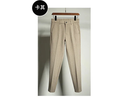 Autumn Winter Thickened Woolen Suit Pant High Quality Men Business Slim Striped Trousers Formal Wear Office Social Dress Pants