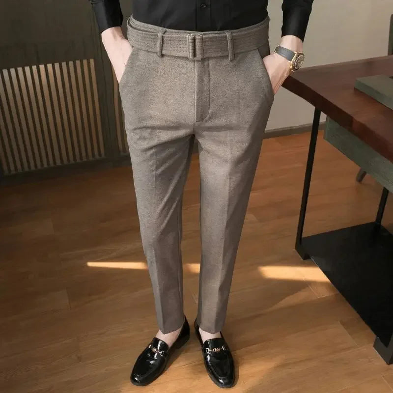 Straight Slim Fit Tressed Male Suit Trousers Social Tailoring Men's Summer Pants Stretch Business Elastic Clothing Promotion Hot
