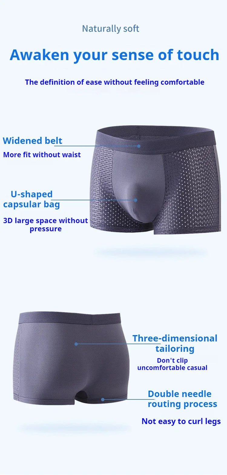 BOC-WEAR Men's Ice Silk Boxers - 4-Pack Mesh Breathable Underwear - BOC-WEAR