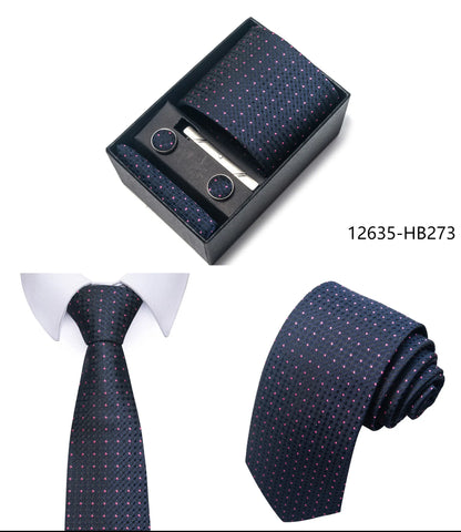 Luxury Brand 8 cm Tie Handkerchief Cufflink Clip Set For Men Wedding Gravata Suit Accessories Holiday Gift Box - BOC-WEAR