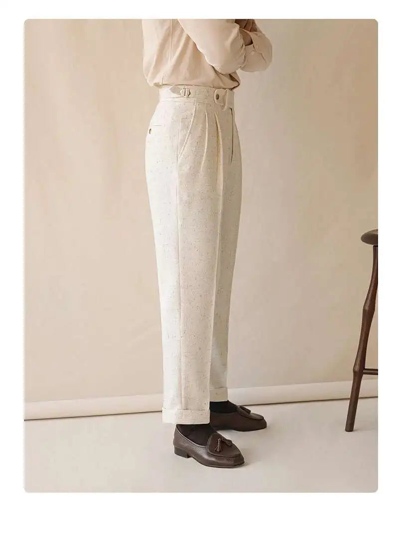 Top Quality Casual High Waist Straight Leg Trouser For Men Winter Paris Button Trouser Business Naples Gentleman Suit Pants
