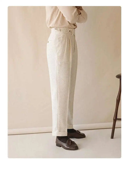 Top Quality Casual High Waist Straight Leg Trouser For Men Winter Paris Button Trouser Business Naples Gentleman Suit Pants