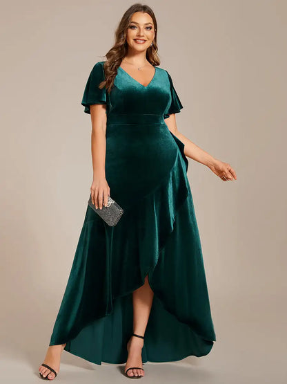 Plus Size Velvet Backless Evening Dress