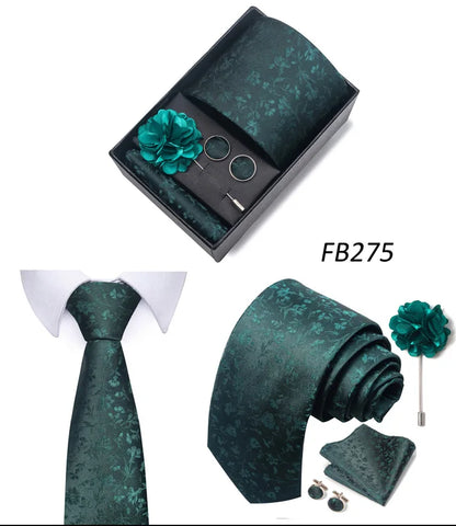 New Designer Blue Red Green Paisley Ties For Men Wedding Party Neck Tie Luxury Tie Pocket Square Cufllink Brooch Set - BOC-WEAR