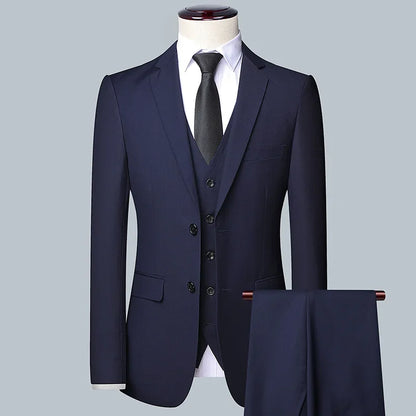 Suit Men Fashion  (Blazer+ Vest + Pants)  Business Wedding Work Casual Slim Professional Dress Groom Best Man Gentleman Suit - BOC-WEAR