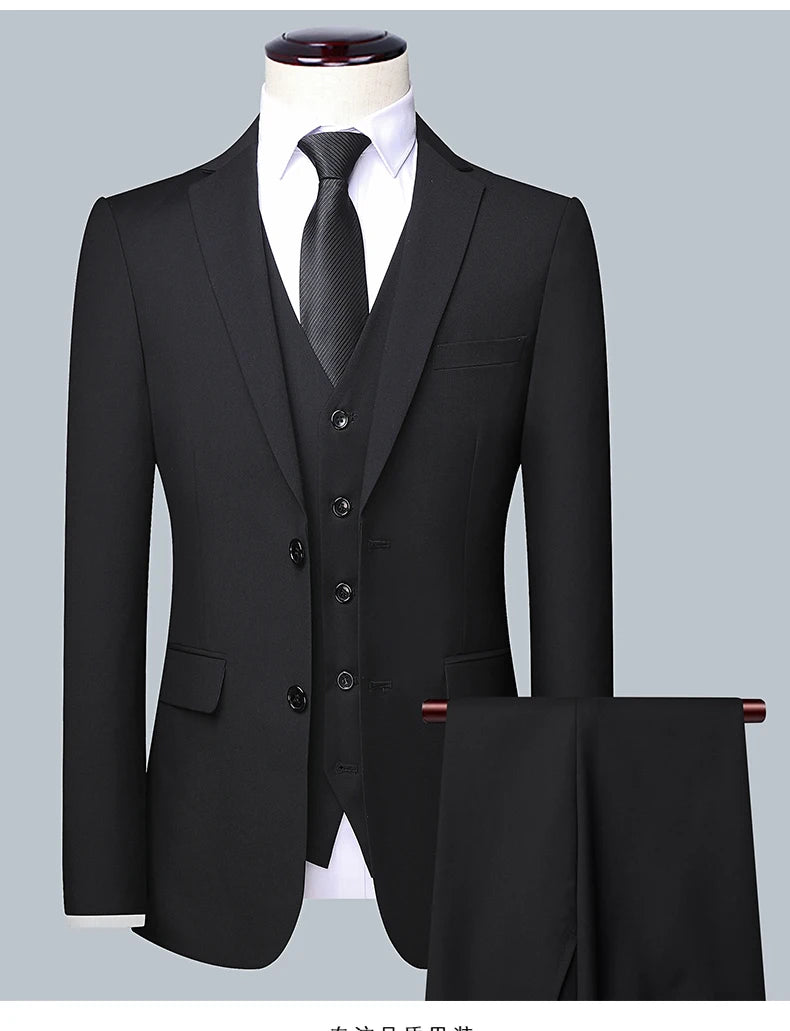Suit Men Fashion  (Blazer+ Vest + Pants)  Business Wedding Work Casual Slim Professional Dress Groom Best Man Gentleman Suit - BOC-WEAR