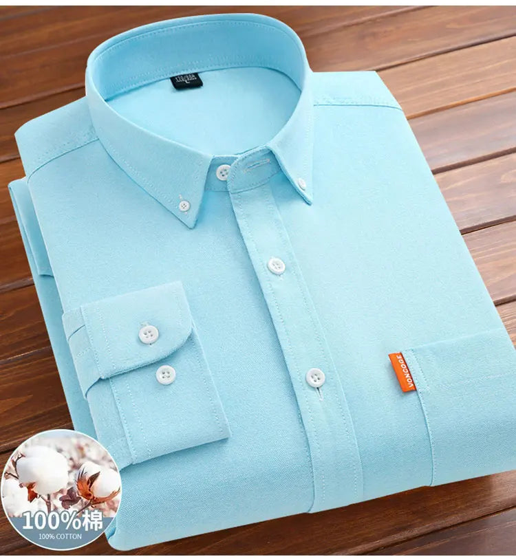 Men's shirt long sleeve 100% cotton spring/summer Oxford woven non-ironing anti-wrinkle Business casual high quality - BOC-WEAR