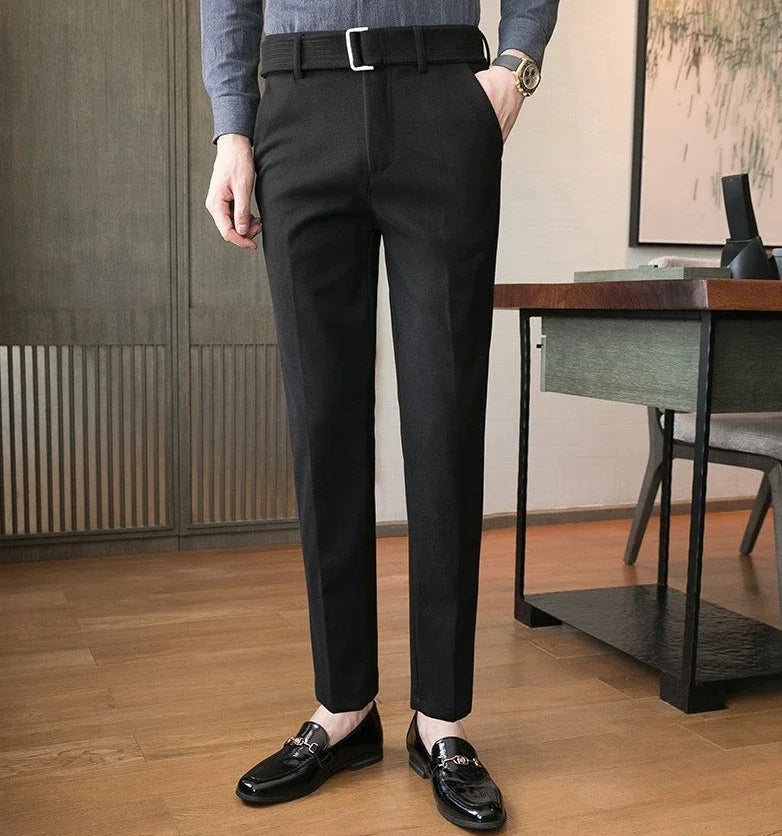 Straight Slim Fit Tressed Male Suit Trousers Social Tailoring Men's Summer Pants Stretch Business Elastic Clothing Promotion Hot