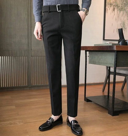 Straight Slim Fit Tressed Male Suit Trousers Social Tailoring Men's Summer Pants Stretch Business Elastic Clothing Promotion Hot