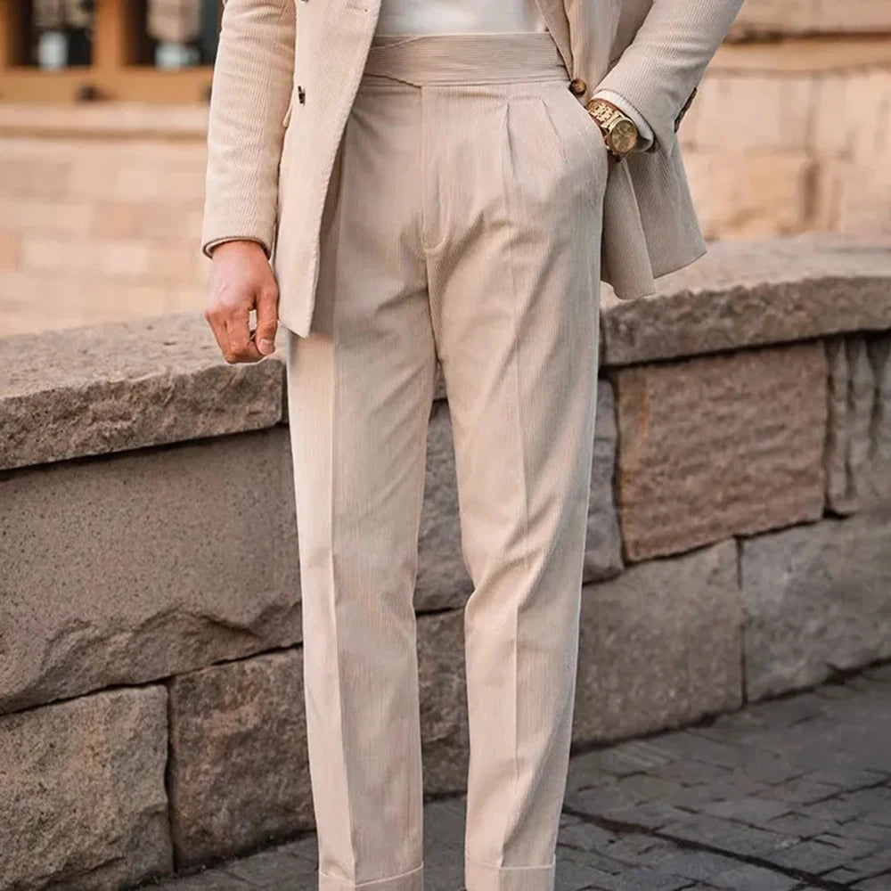 Mens Gurkha Trousers Corduroy Side Buckle Adjustable Waist Casual Suit Pants Autumn Business All-Match Straight Pants Men'S Wear