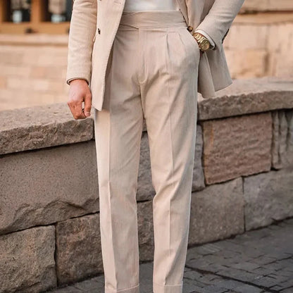 Mens Gurkha Trousers Corduroy Side Buckle Adjustable Waist Casual Suit Pants Autumn Business All-Match Straight Pants Men'S Wear