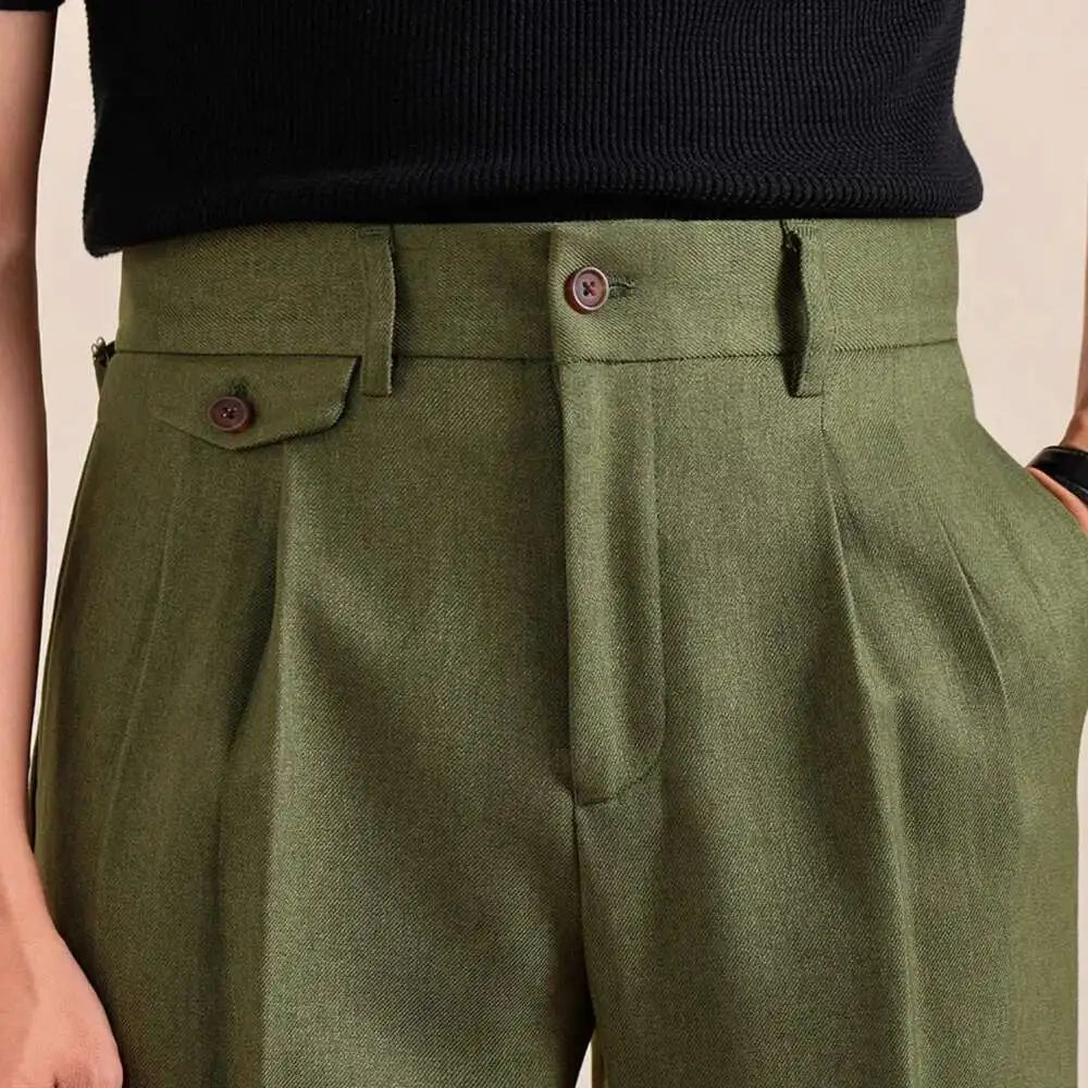 British Style High Waist Pants Warm Office-trousers Men Dress Pants Trousers 2025 Spring Men's Solid Color Suit Pant Straight