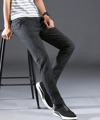 Male Suit Trousers Gray Plaid Check Straight Cheap Clothing Premium Men's Summer Pants Thin Casual Classic Slacks Dress Up