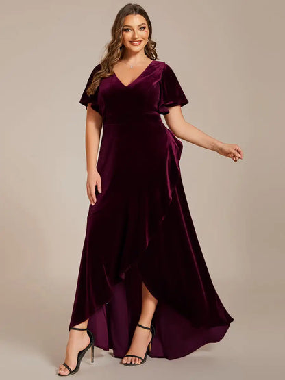 Plus Size Velvet Backless Evening Dress