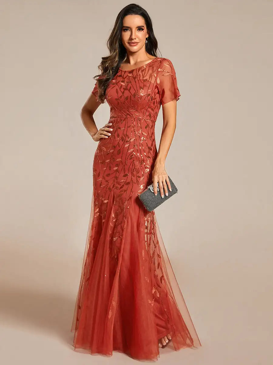 Sequin High Slit Evening Gown