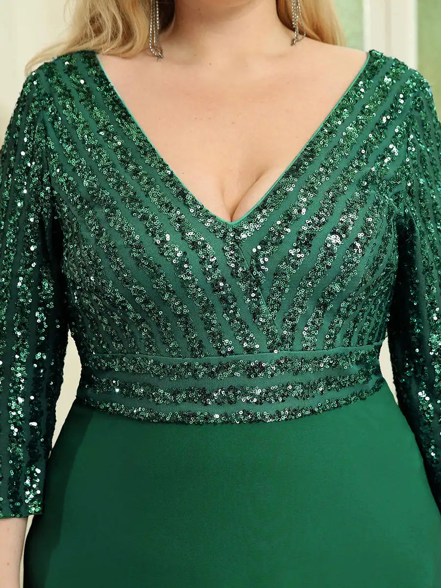 Plus Size Sequin A-Line Prom Dress