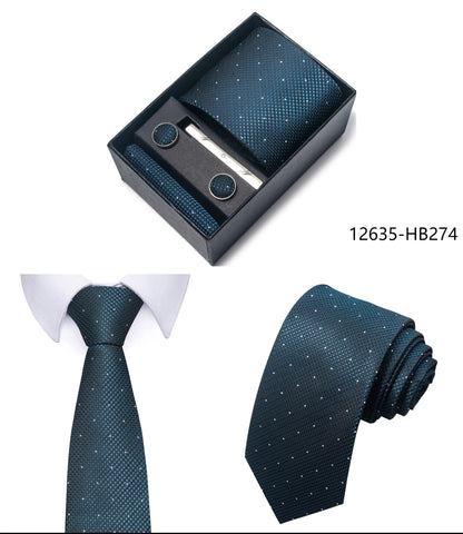 Luxury Brand 8 cm Tie Handkerchief Cufflink Clip Set For Men Wedding Gravata Suit Accessories Holiday Gift Box - BOC-WEAR