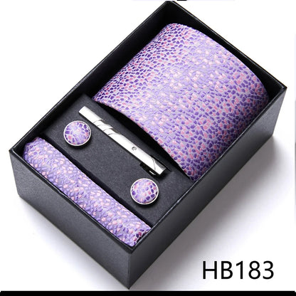 Top Grade Holiday Gift Box 7.5 cm Green Print Tie Pocket Squares Cufflink Set Gravatas Man Suit Accessories Fit Formal Party - BOC-WEAR