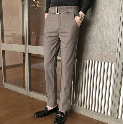 Straight Slim Fit Tressed Male Suit Trousers Social Tailoring Men's Summer Pants Stretch Business Elastic Clothing Promotion Hot