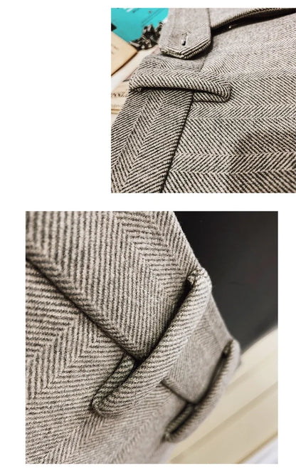 Autumn Winter Thickened Woolen Suit Pant High Quality Men Business Slim Striped Trousers Formal Wear Office Social Dress Pants