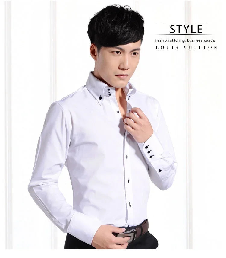 Premium Quality White Shirts for Men - Non-iron Wrinkle Resistant Dress Shirt Long Sleeve New Solid Male Clothing Black Navy - BOC-WEAR
