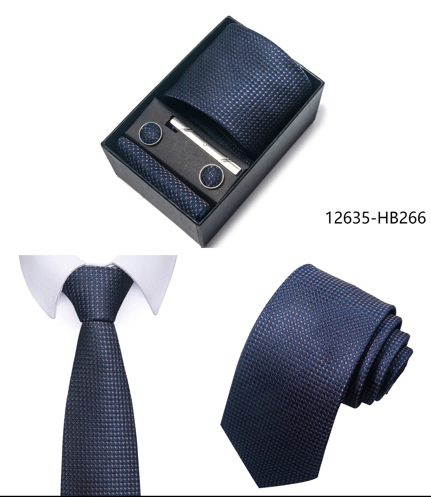 Premium Men's Tie Gift Set - 8cm Silk Necktie with Pocket Square, Cufflinks & Tie Clip - BOC-WEAR