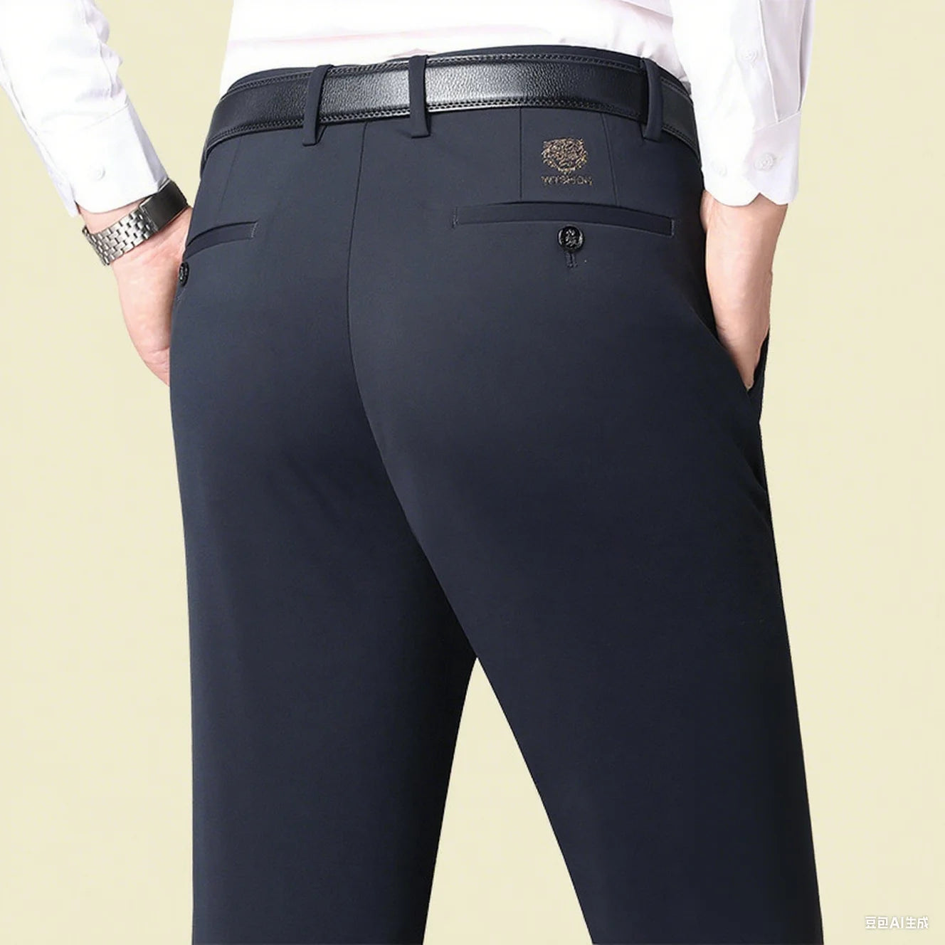 Men's autumn/winter fashionable business casual pants, elastic slim fit warm and plush suit pants, work clothes