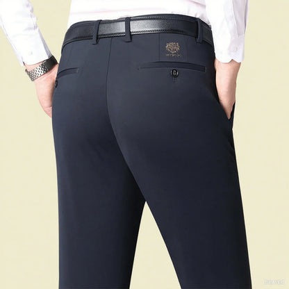Men's autumn/winter fashionable business casual pants, elastic slim fit warm and plush suit pants, work clothes