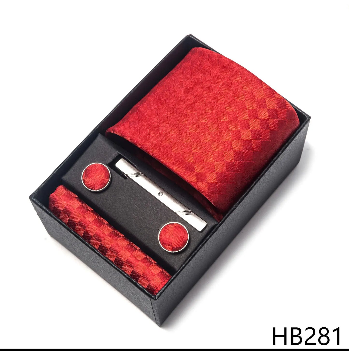 Premium Men's Tie Gift Set - 8cm Silk Necktie with Pocket Square, Cufflinks & Tie Clip - BOC-WEAR