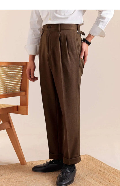 British Style High Waist Pants Warm Office-trousers Men Dress Pants Trousers 2025 Spring Men's Solid Color Suit Pant Straight