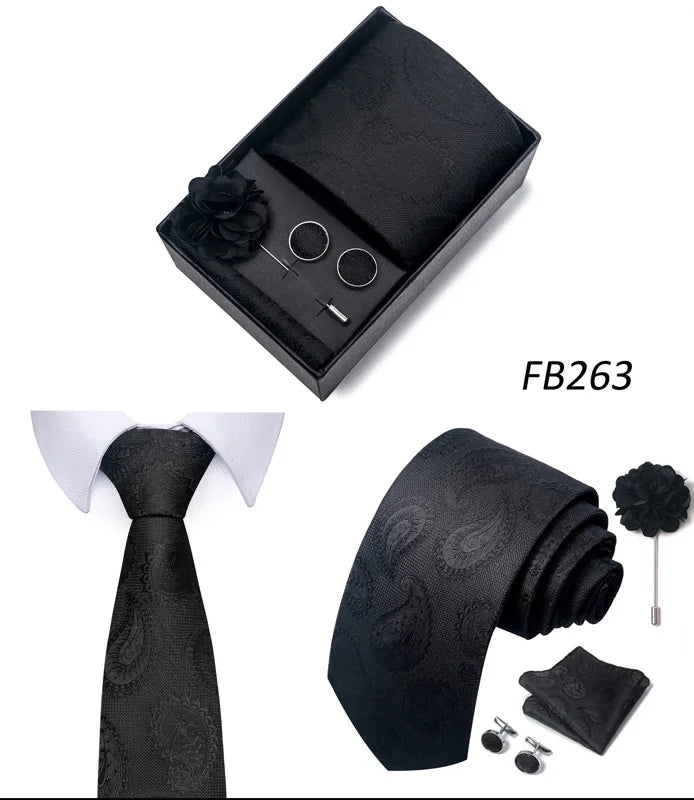 New Designer Blue Red Green Paisley Ties For Men Wedding Party Neck Tie Luxury Tie Pocket Square Cufllink Brooch Set - BOC-WEAR