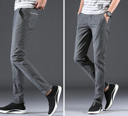 Male Suit Trousers Gray Plaid Check Straight Cheap Clothing Premium Men's Summer Pants Thin Casual Classic Slacks Dress Up