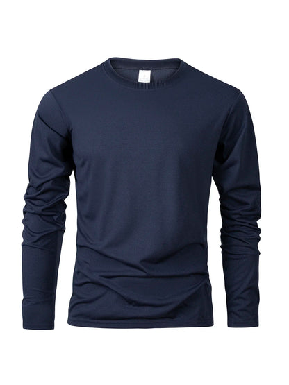 Men‘s Solid Color Long Sleeve T-shirt Fashion Cotton Men's T Shirts Simple Casual O-neck Unisex Tops Fitness Run Sports Pullover - BOC-WEAR