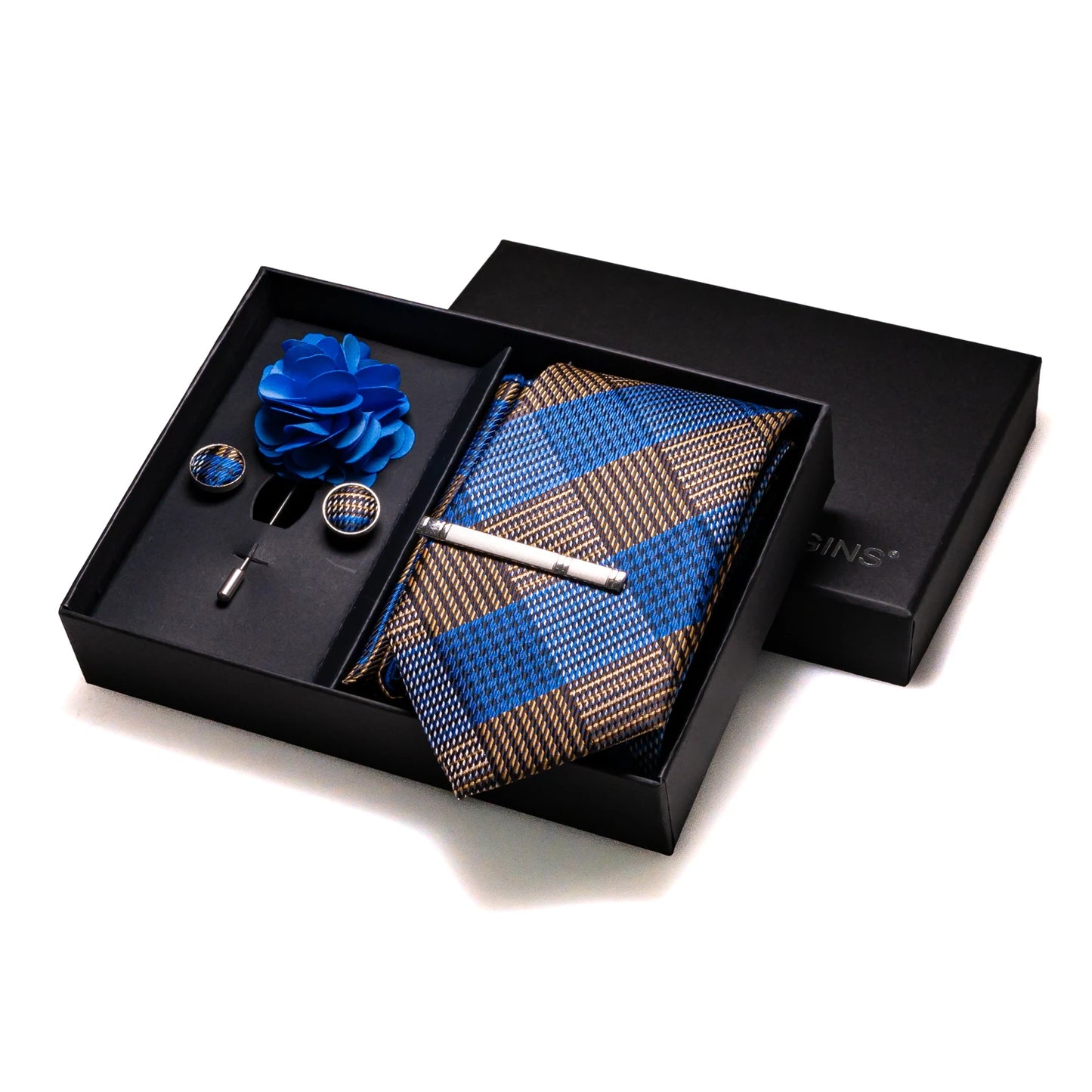 Navy blue Silk Necktie Paisley Floral Mens Tie Pocket Square Cufflinks Set Quality Business Wedding Birthday Gift Box Gravatas - BOC-WEAR