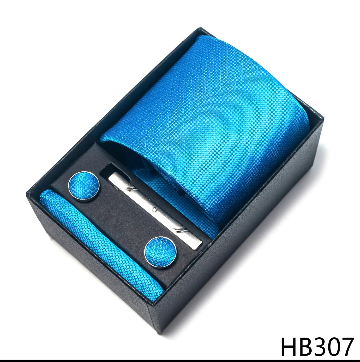 Premium Men's Tie Gift Set - 8cm Silk Necktie with Pocket Square, Cufflinks & Tie Clip - BOC-WEAR