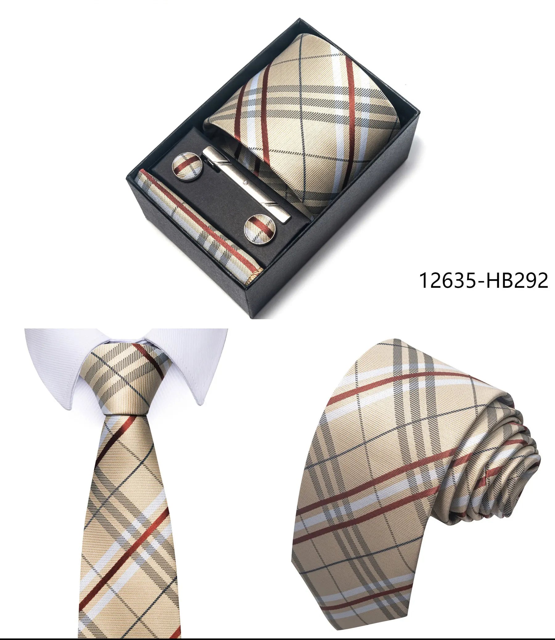 Premium Men's Tie Gift Set - 8cm Silk Necktie with Pocket Square, Cufflinks & Tie Clip - BOC-WEAR