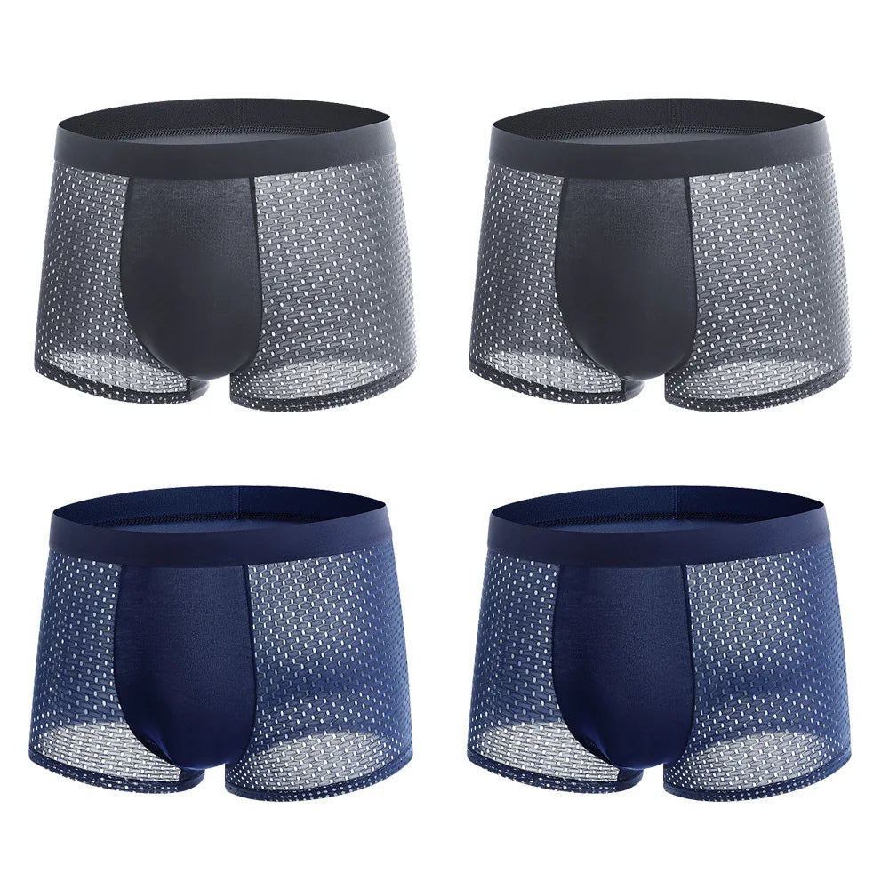 BOC-WEAR Men's Ice Silk Boxers - 4-Pack Mesh Breathable Underwear - BOC-WEAR