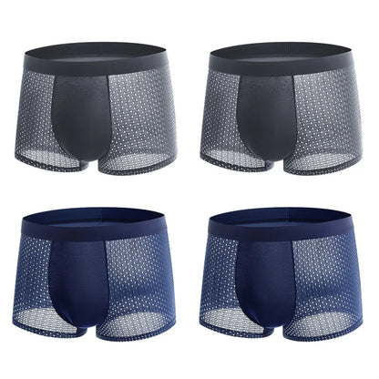BOC-WEAR Men's Ice Silk Boxers - 4-Pack Mesh Breathable Underwear - BOC-WEAR