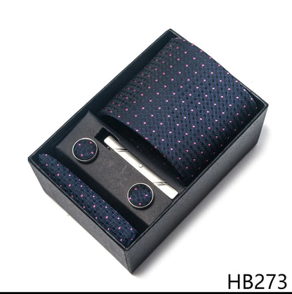 Premium Men's Tie Gift Set - 8cm Silk Necktie with Pocket Square, Cufflinks & Tie Clip - BOC-WEAR