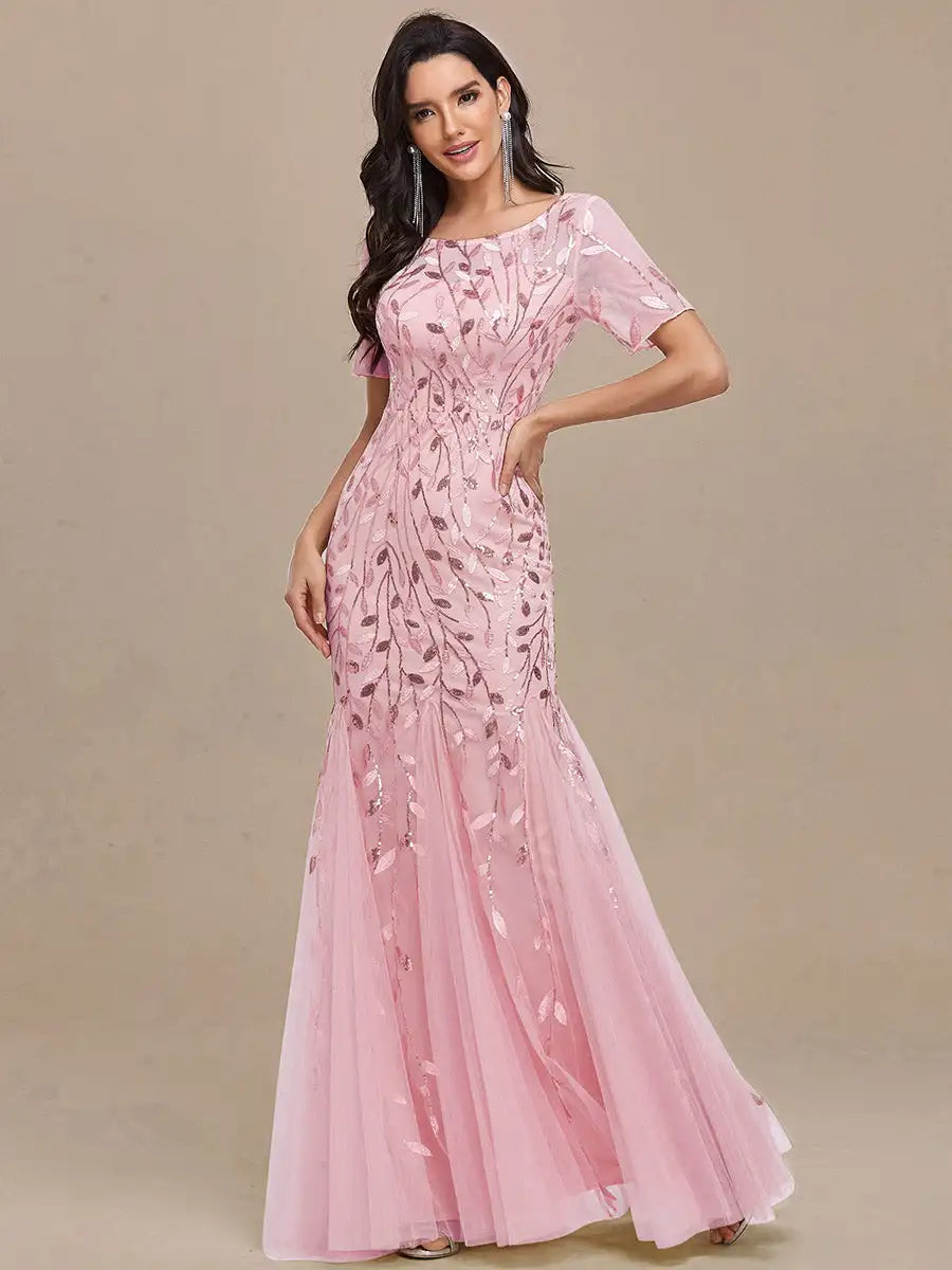 Sequin High Slit Evening Gown