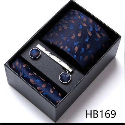 Top Grade Holiday Gift Box 7.5 cm Green Print Tie Pocket Squares Cufflink Set Gravatas Man Suit Accessories Fit Formal Party - BOC-WEAR