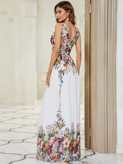 Double V-Neck Chiffon Maxi Prom Dress