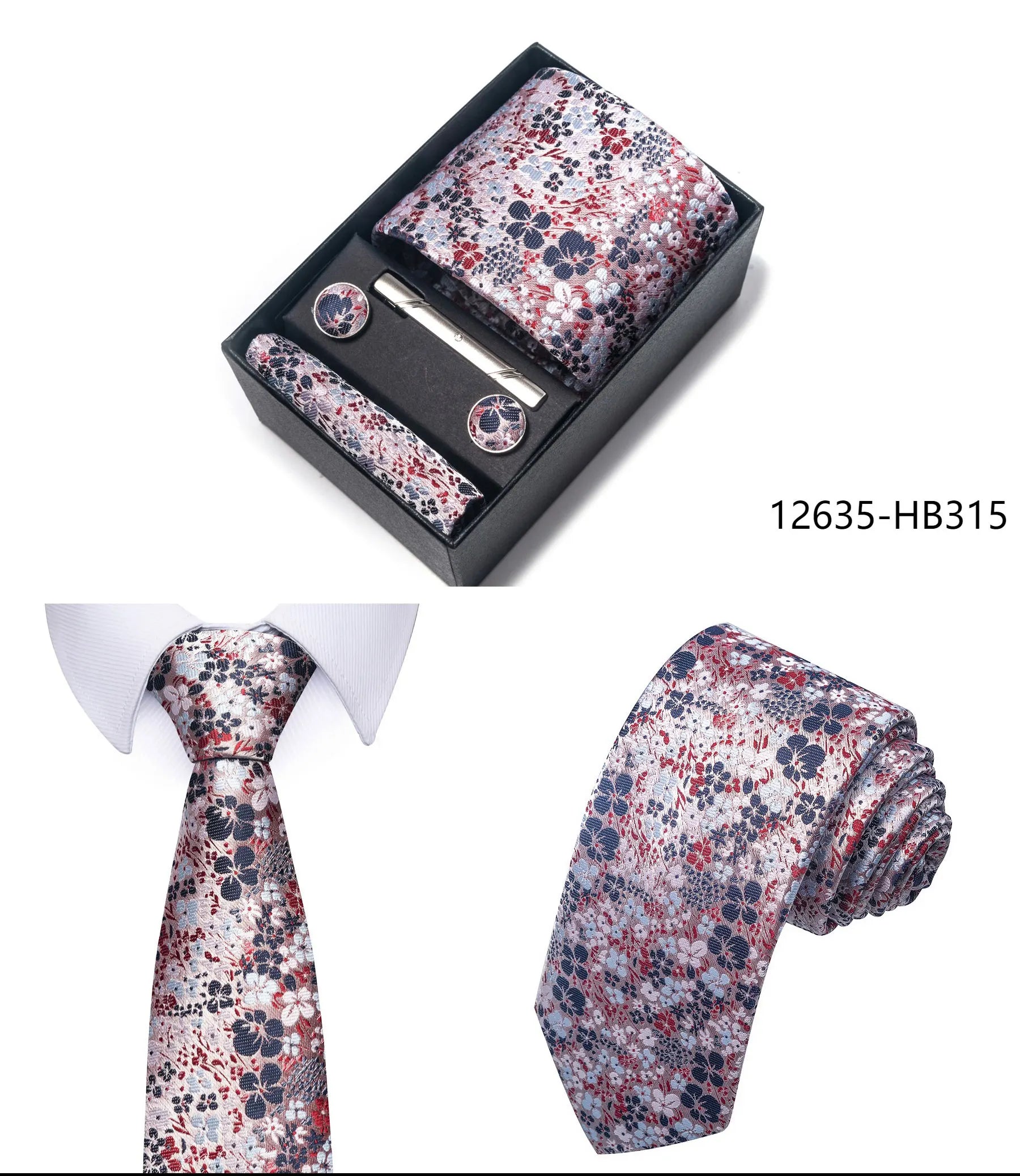Luxury Brand 8 cm Tie Handkerchief Cufflink Clip Set For Men Wedding Gravata Suit Accessories Holiday Gift Box - BOC-WEAR