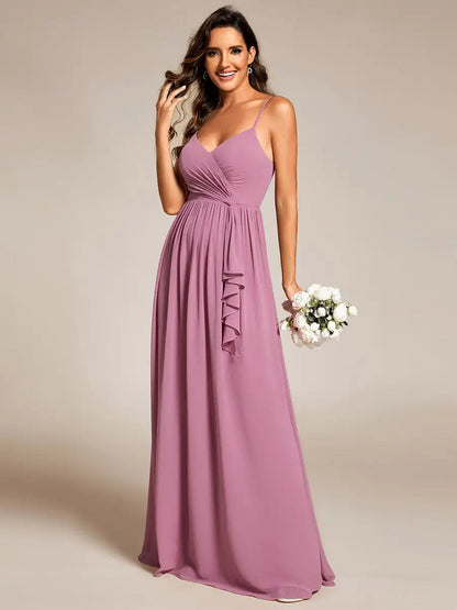 Elegant Evening Dresses Maxi Sleeveless Pleated Lotus Leaf Floor Length 2025 Ever Pretty of Chiffon Orchid Bridesmaid Dress
