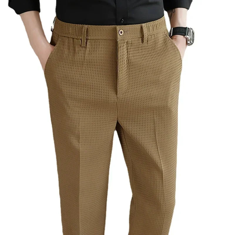 Men's Suit Pants, Fashion Slim Trousers, Korean Style Young Man Pantalones Hombre Black White Khaki Brown Pant, 2025 New