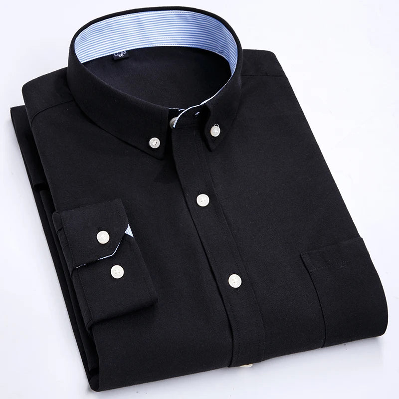 Men's long sleeve shirt Oxford woven casual non-ironing spring summer autumn slim top comfortable trend fashion with white shirt - BOC-WEAR