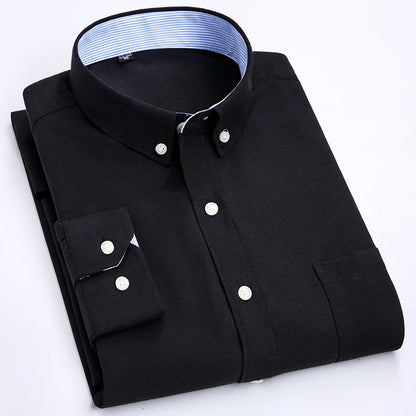 Men's long sleeve shirt Oxford woven casual non-ironing spring summer autumn slim top comfortable trend fashion with white shirt - BOC-WEAR