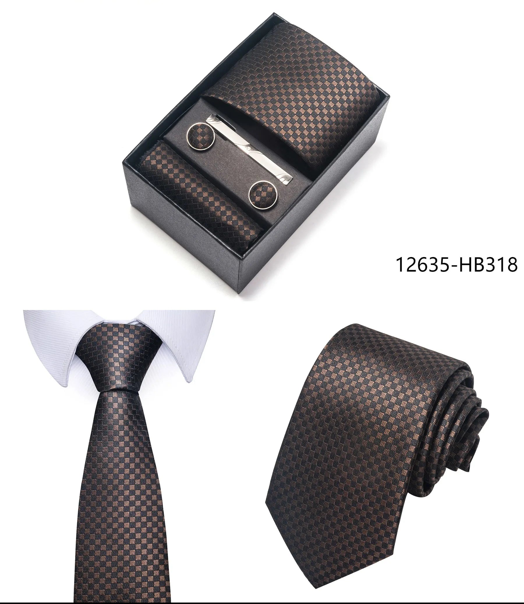 Premium Men's Tie Gift Set - 8cm Silk Necktie with Pocket Square, Cufflinks & Tie Clip - BOC-WEAR