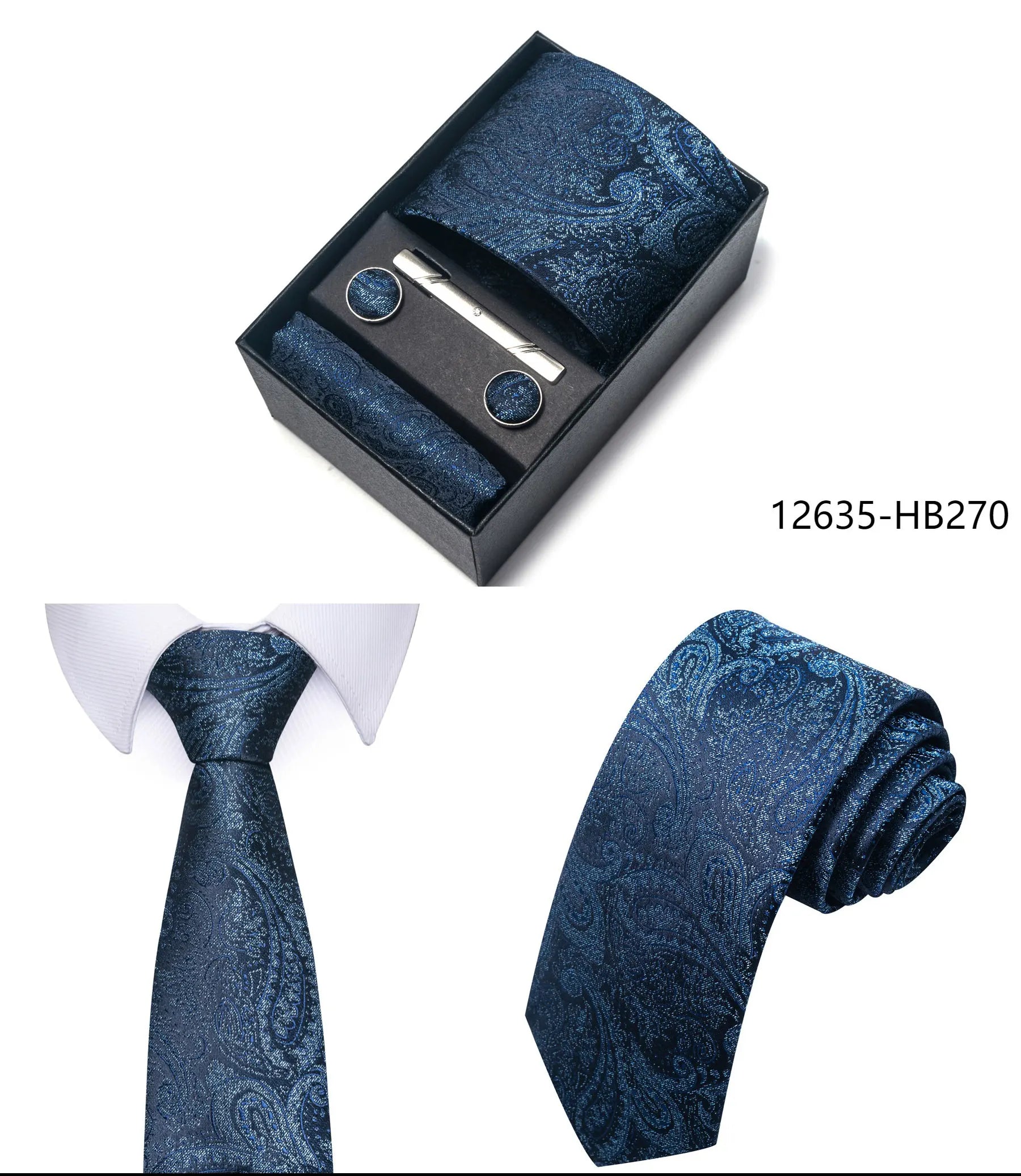 Luxury Brand 8 cm Tie Handkerchief Cufflink Clip Set For Men Wedding Gravata Suit Accessories Holiday Gift Box - BOC-WEAR